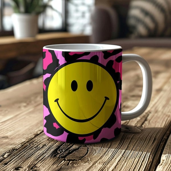 Pink Leopard Print Smiley face Mug - Love Frankie