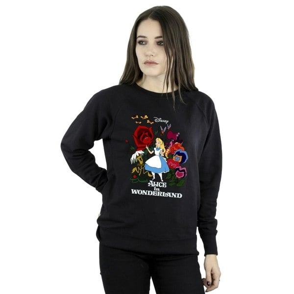 Disney Womens Alice In Wonderland Flowers Sweatshirt - Black