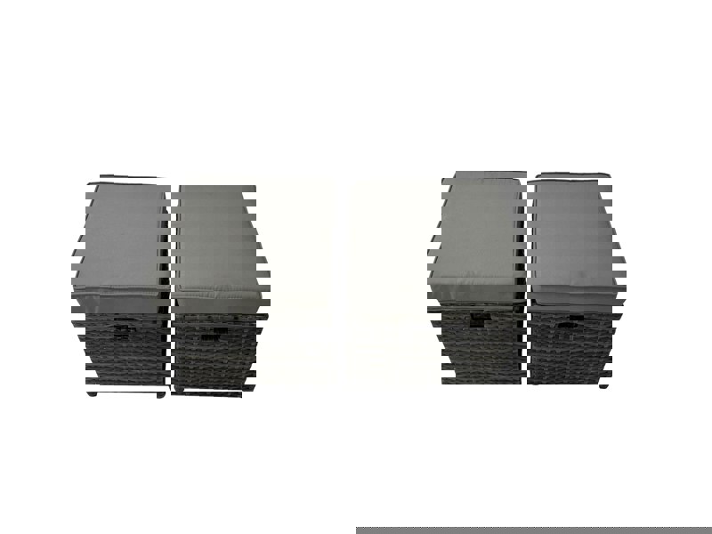 Fimous 8 Seater Outdoor Corner Sofa Dining Table Set Garden Rattan Furniture Set with Side Table 2 Small Stools Dark Grey