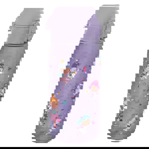 A purple water bottle, featuring fairies and magical elements, sits against a white background. The bottle displays the words "DO MAGIC" and partially visible "FAIRYS".