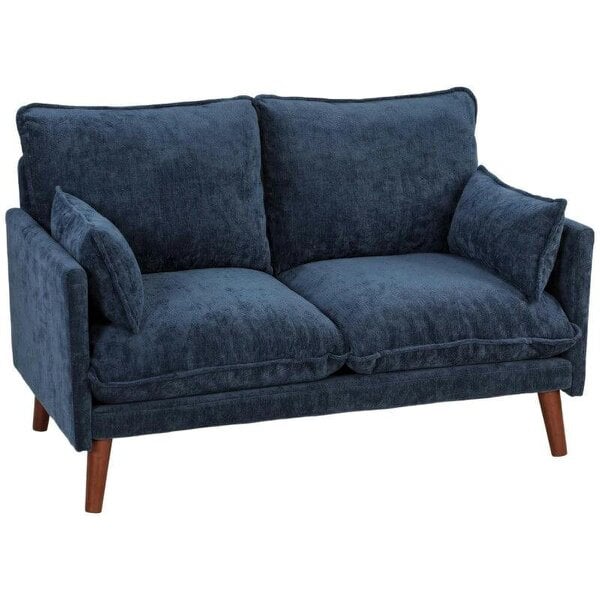 2 Seater Sofa, Loveseat Sofa with Spring Cushions, Wide and Deep Seat, Wood Legs, Blue