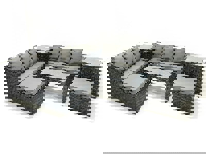 Fimous Garden Outdoor Rattan Furniture Set with Sofa Coffee table 2 Big Footstools 2 Side Tables Dark Grey Mixed