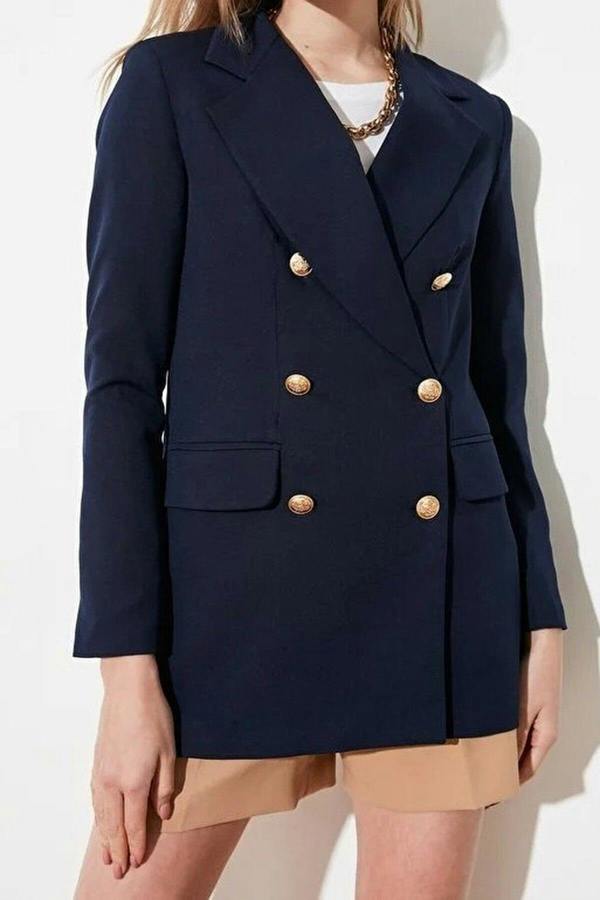 WOVCOR Oversize Lined Double-Breasted Woven Blazer Jacket