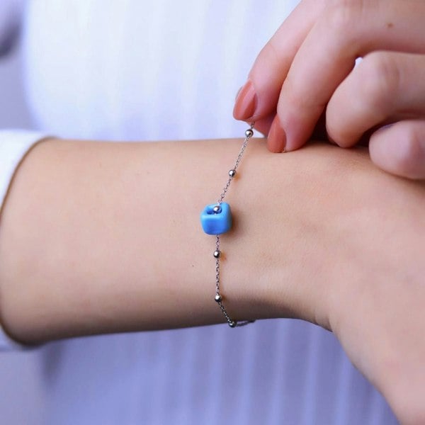 Spero London Sterling Silver Beaded Satellite Chain Bracelet With Turquoise Gemstone