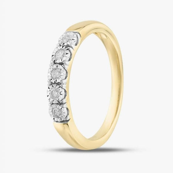 T. H. Baker 9ct Yellow Gold 0.10ct Brilliant Cut Diamond Half Eternity Ring THR40294-10 (YG)