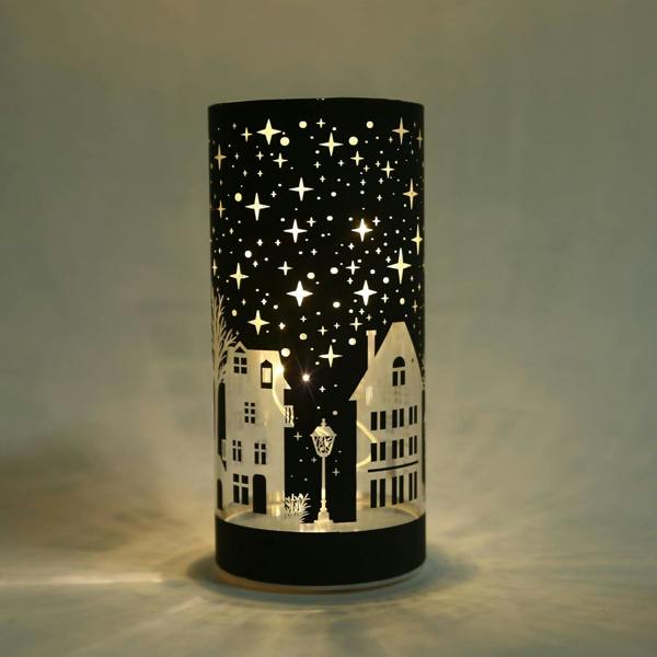 22cm Christmas Decorated Glass Vase LED Lamp with Warm White Lights and Village Scene image 1