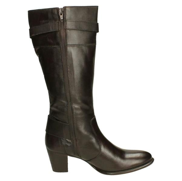 Ladies Damen Stiefel Buckle Detailed Heeled Knee High Boots 2080