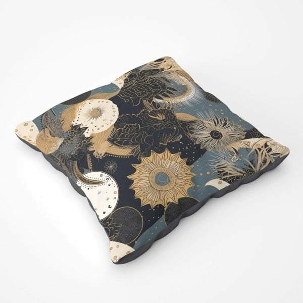 Warren Reed Abstract Blue Gold Moon Sun Floor Cushion