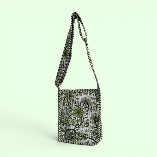 Hayley & Co Mini Cross Body Bag - Green Block Print Floral