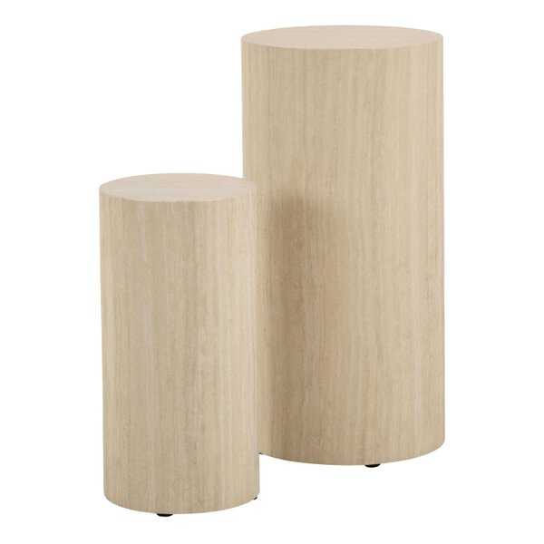 Wyld Haus Set of 2 Lille Beige Marble Effect Round Pedestal Side Tables