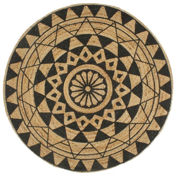 Berkfield Handmade Rug Jute with Black Print 90 cm