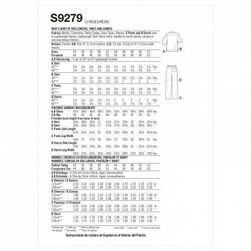 Simplicity Sewing Pattern 9279, Shirts, Trousers, Shorts for Men, AA (34-36-38-40-42) - Intermediate