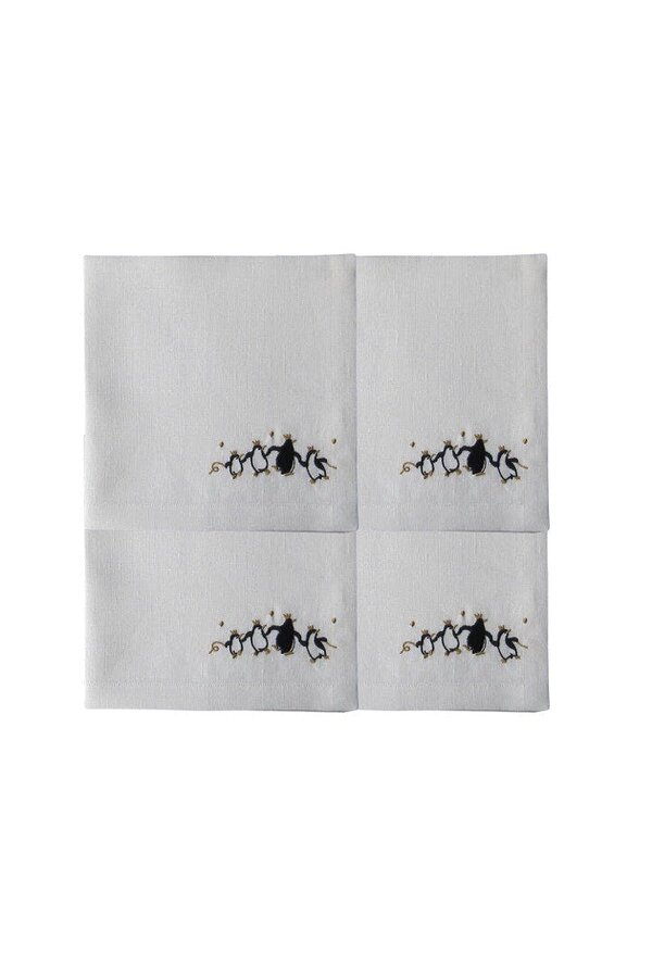 Set of 4 Embroidered Linen Napkins – Penguins