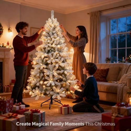 4ft-7ft Pre-Lit Yukon Snow Pine Artificial Christmas Tree with Warm White LEDs and PVC Tips image 4