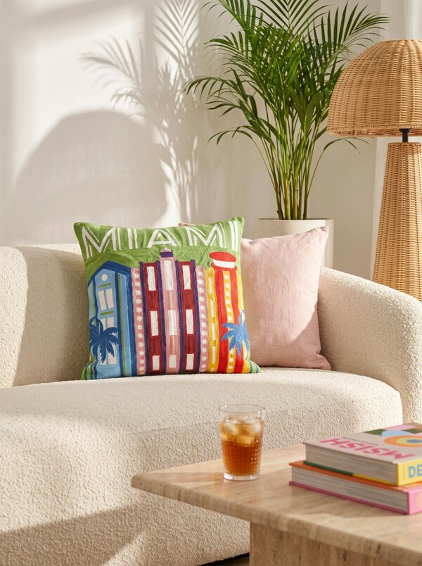 Miami Needlepoint Cushion – Handmade Travel Pillow