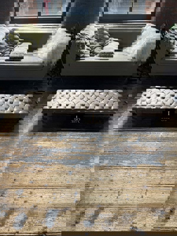 ISTOOLS Rectangular Sand Coloured Chesterfield Footstool – Luxury Velvet Ottoman UK