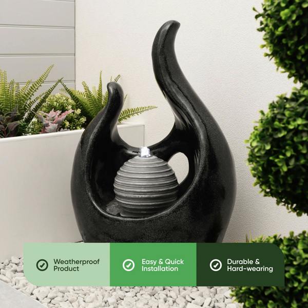 Gardenwize Solar Powered Baroque-Style Water Feature with LED Light – Garden Fountain for Patio, Decking & Outdoor Spaces