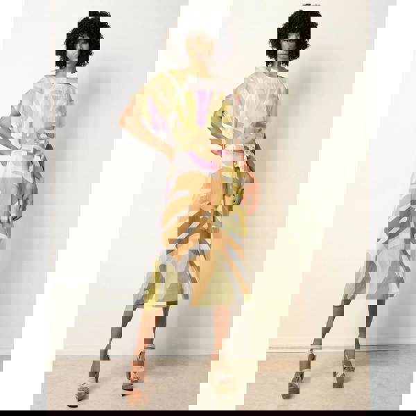 Blue Vanilla Vibrant Oversized Tie Waist Crew Neck Midi Dress