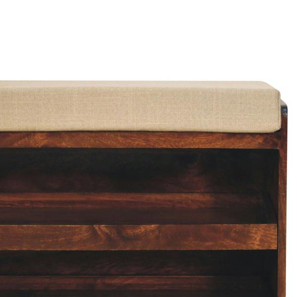 Artisan Furniture Solid mango wood California Walnut & Mud Linen Pull out Shoe Bench