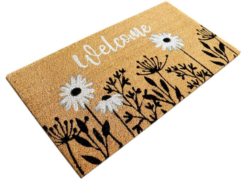 A.Unique Home 15mm Coir Doormat Non-Slip PVC Back - Welcome B&W 40x80cm