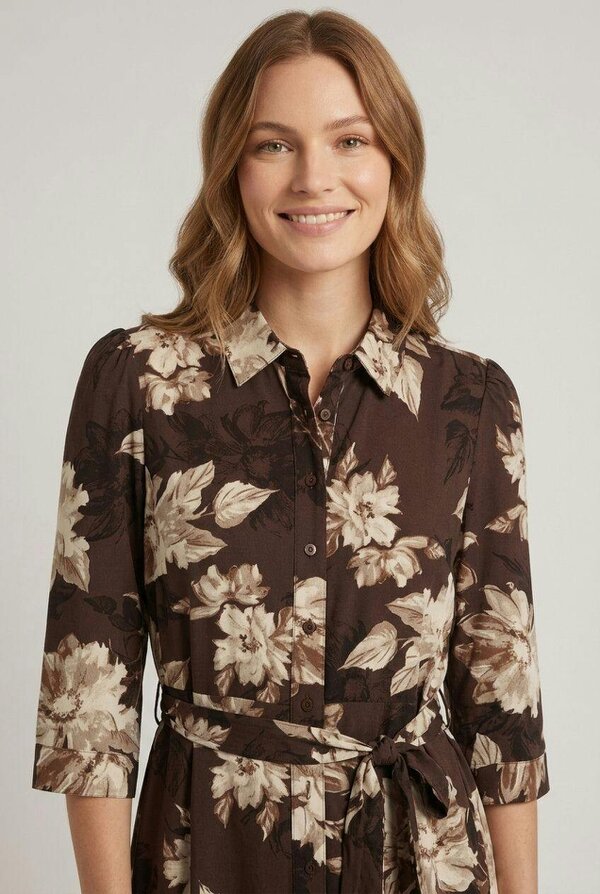 Izabel London Floral 3/4 Sleeve Tie Maxi Shirt Dress
