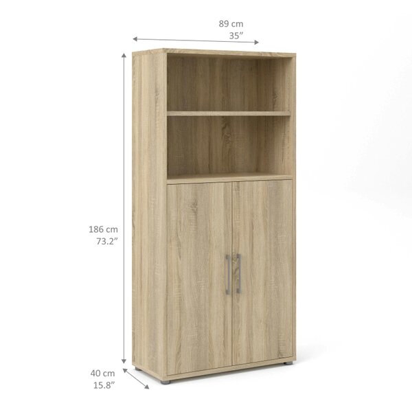 Wyld Haus Dris Natural Oak Wood Effect Bookcase 3 Shelves 2 Doors