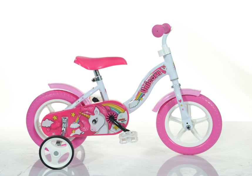 Dino Bikes Dino Unicorn Girls 10in Bicycle With Stabilisers - White/Pink