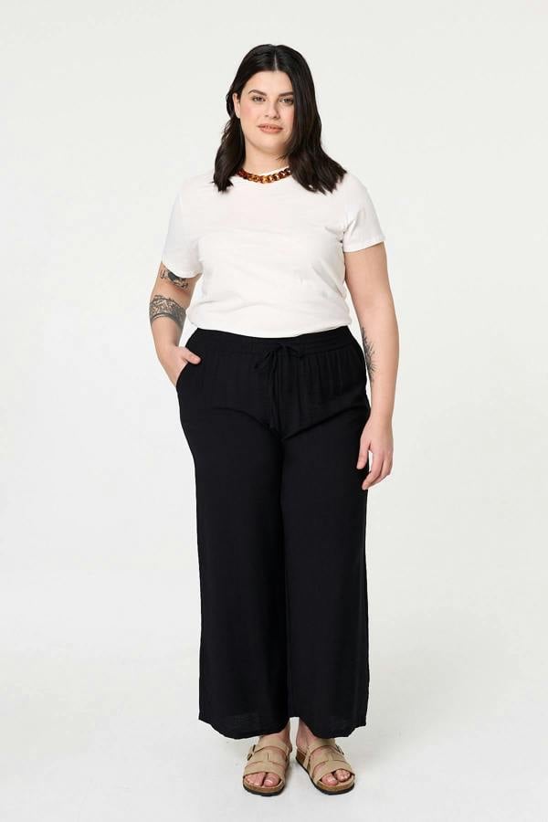 Black | Curve Tie Waist Wide Leg Trousers