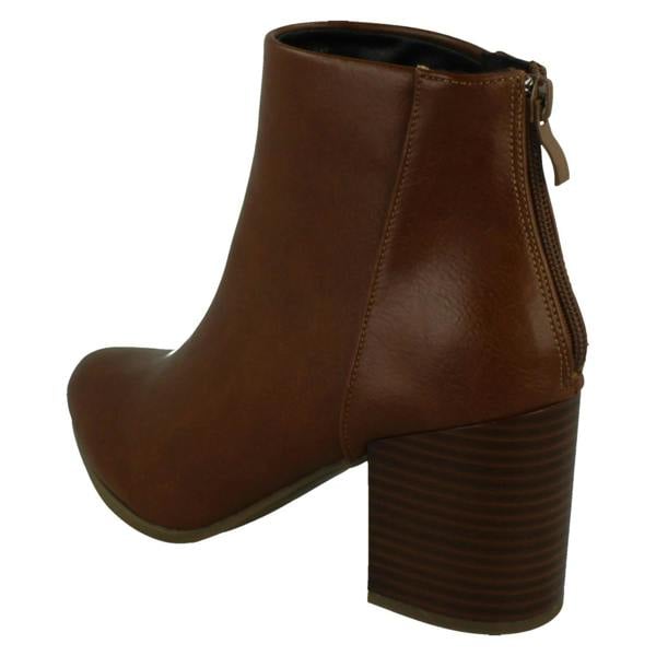 Spot On Ladies Block Heel Ankle Boots with Back Zip F51233