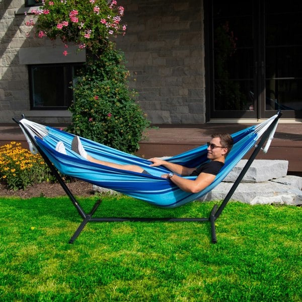 Vivere Double Cotton Hammock with Stand (250cm) - Island Breeze