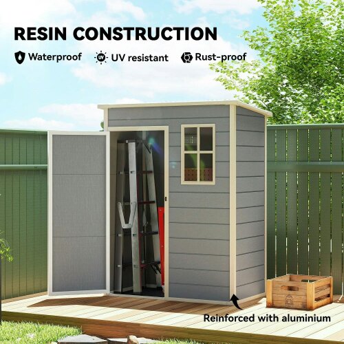 5' x 3' Garden Shed with Floor, Outdoor Storage Shed with Lockable Door, Window and Vent for Garden, Patio, Grey