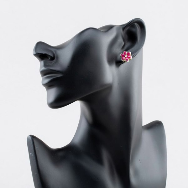 T. H. Baker 9ct Yellow Gold Certified 0.25ct Lab Grown Diamond & 3.00ct Ruby Flower Stud Earrings LGE46343-RD