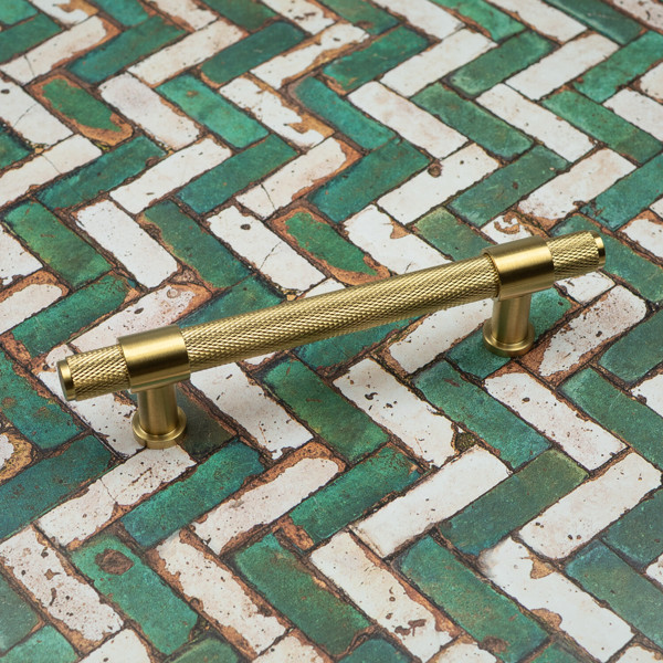 Handle & Home Satin Brass Knurled Handles with Clasp Detailing