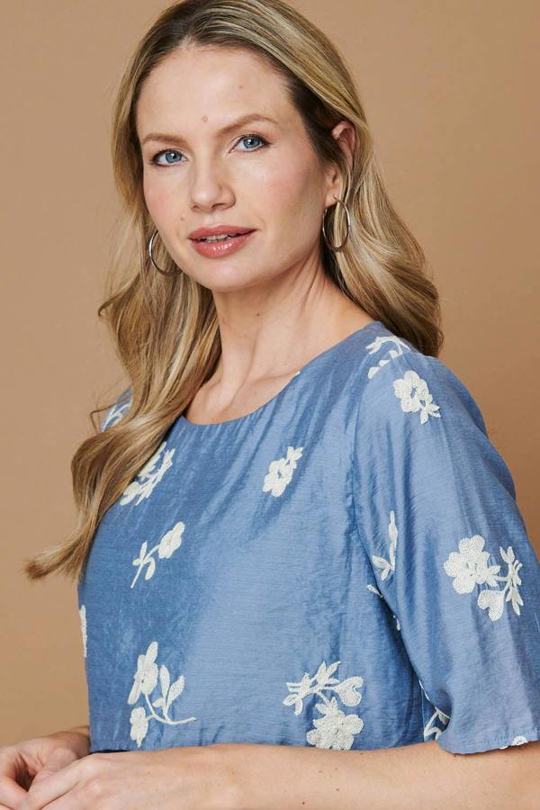 Blue | Floral Asymmetric Layered Tunic Blouse