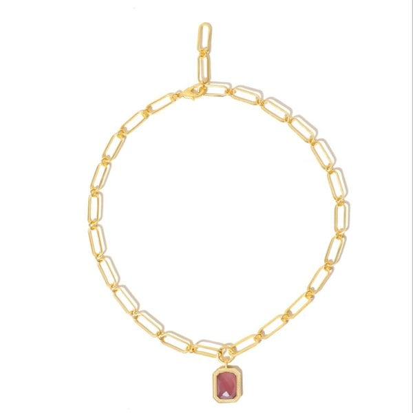 Lila Rasa Paperclip Chain Rectangular Amber Crystal Necklace