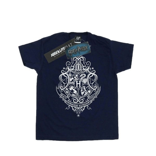 Harry Potter Girls Hogwarts Draco Dormiens Crest Cotton T-Shirt - Navy Blue