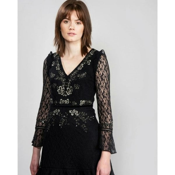 French Connection Bella Sparkle Embelished Lace Womens Dress