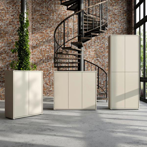 Furniture To Go Alice Springs Tall Shoe Cabinet with 4 Doors Push-to-Open in Sand