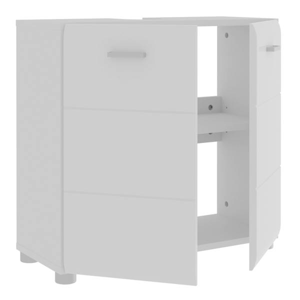 Furniture To Go Ice Cave Under Sink Bathroom Cabinet with 2 Doors & Silver Handles in White with White High Gloss Doors