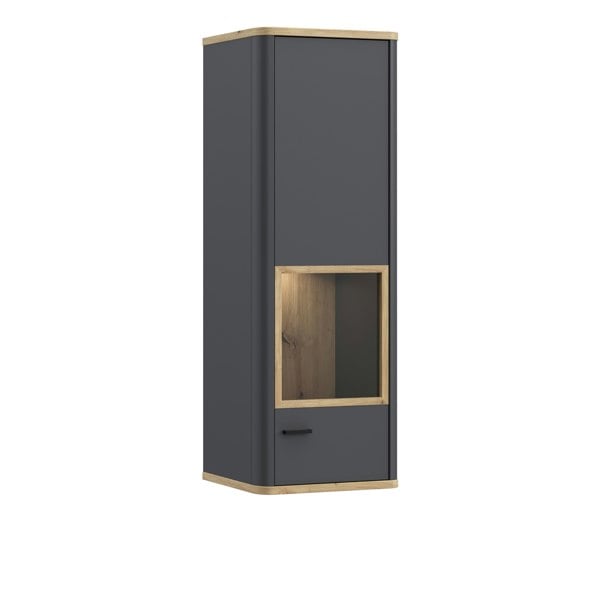 Furniture To Go Klara Display Cabinet with 1 Glass Door in Grey and Oak inc LED Lighting