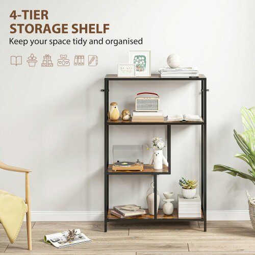 Wyld Haus Modisu Wood Rustic Brown 4 Tier Bookcase With Open Shelving