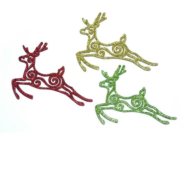 3pcs Glitter Reindeer Hanging Christmas Tree Decorations in Red, Green and Gold image 1