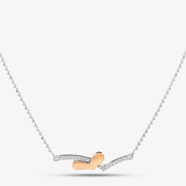 T. H. Baker Silver & Rose Gold Plating Cubic Zirconia Wishbone Necklace 2THB018904