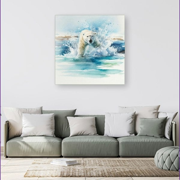 Warren Reed Hunting Polar Bear Watercolour Canvas