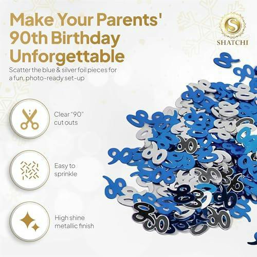 90th Birthday Blue and Silver Foil Confetti Decoration Pack for Party Tables image 6