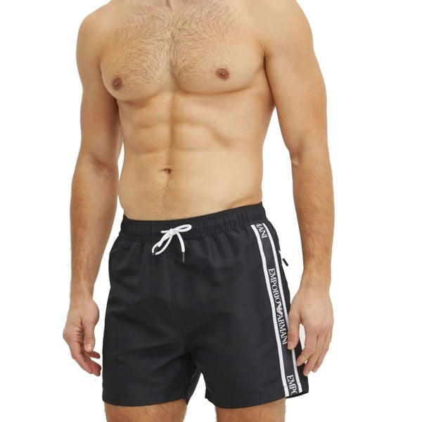 Emporio Armani Beach Woven Tape Logo Swim Shorts Black