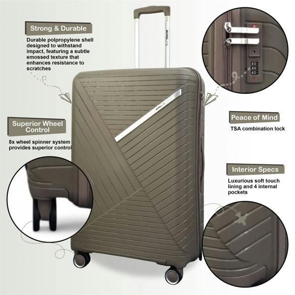 Infinity Luggage Robust PP Hard Shell 8 Wheels Luggage Travel Holiday Cabin Suitcase Set