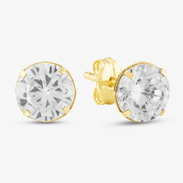 T. H. Baker 9ct Yellow Gold 6mm Round Crystal Stud Earrings 1.58.7009