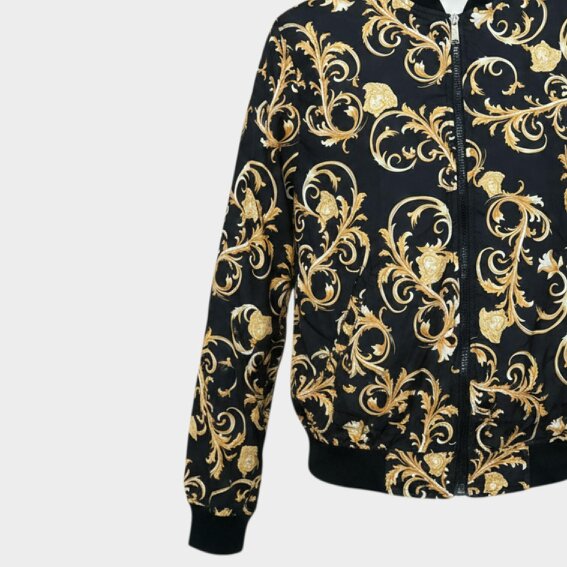 Versace Reversible Baroque Print Bomber Jacket Black Gold