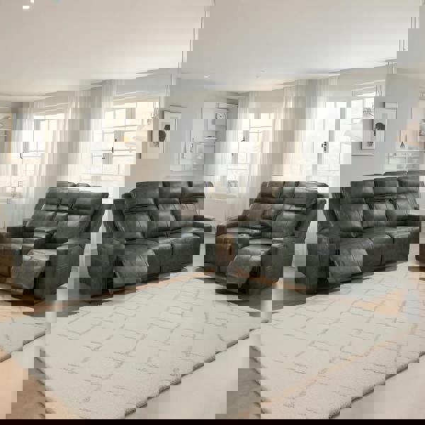 Furnishings For Less Barcino Leather Look Electric Reclining Sofa Suite 3 + 2 USB Charging